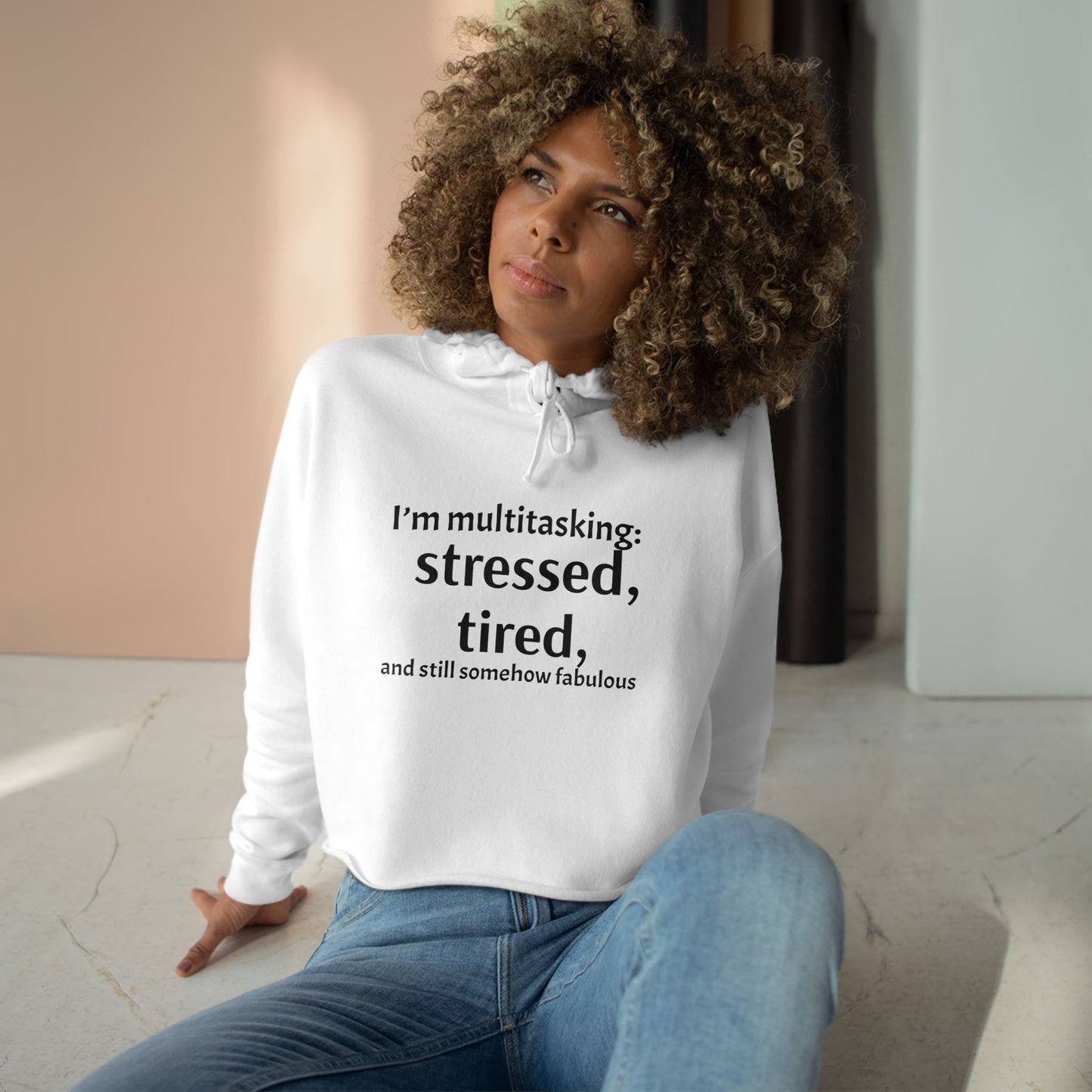 Chic Multitasking Crop Hoodie | Stress Relief Apparel | Gift for Busy Moms & Friends | Casual Fashion | Self-Care Wear