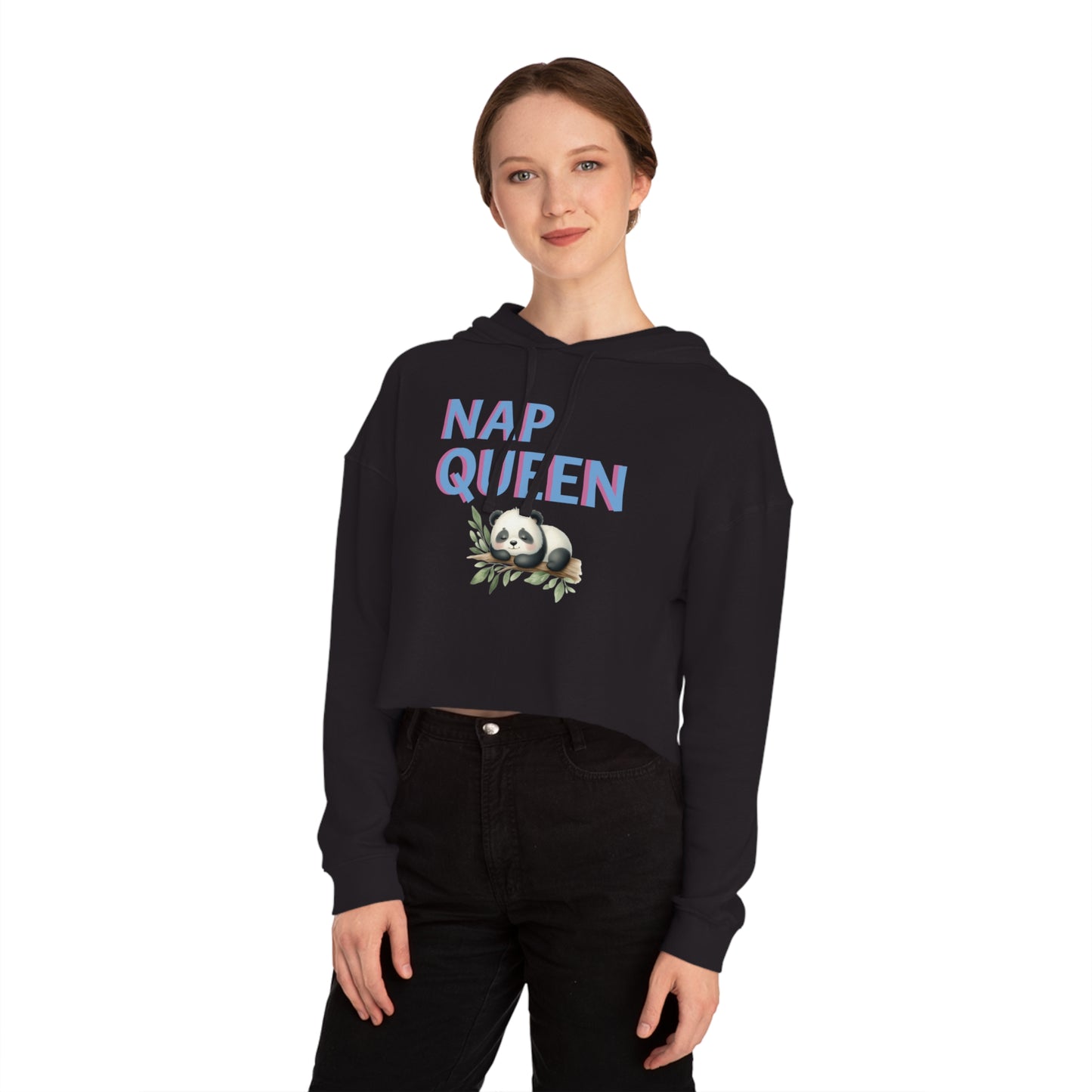 Cropped Sweatshirt with Panda Design - Nap Queen Hoodie, Cozy Lounge Wear, Cute Gift for Her, Relaxation Apparel, Pajama Set