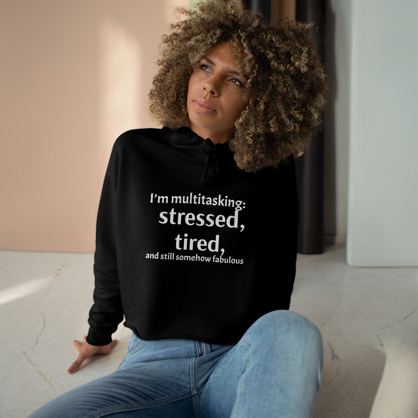Chic Multitasking Crop Hoodie | Stress Relief Apparel | Gift for Busy Moms & Friends | Casual Fashion | Self-Care Wear