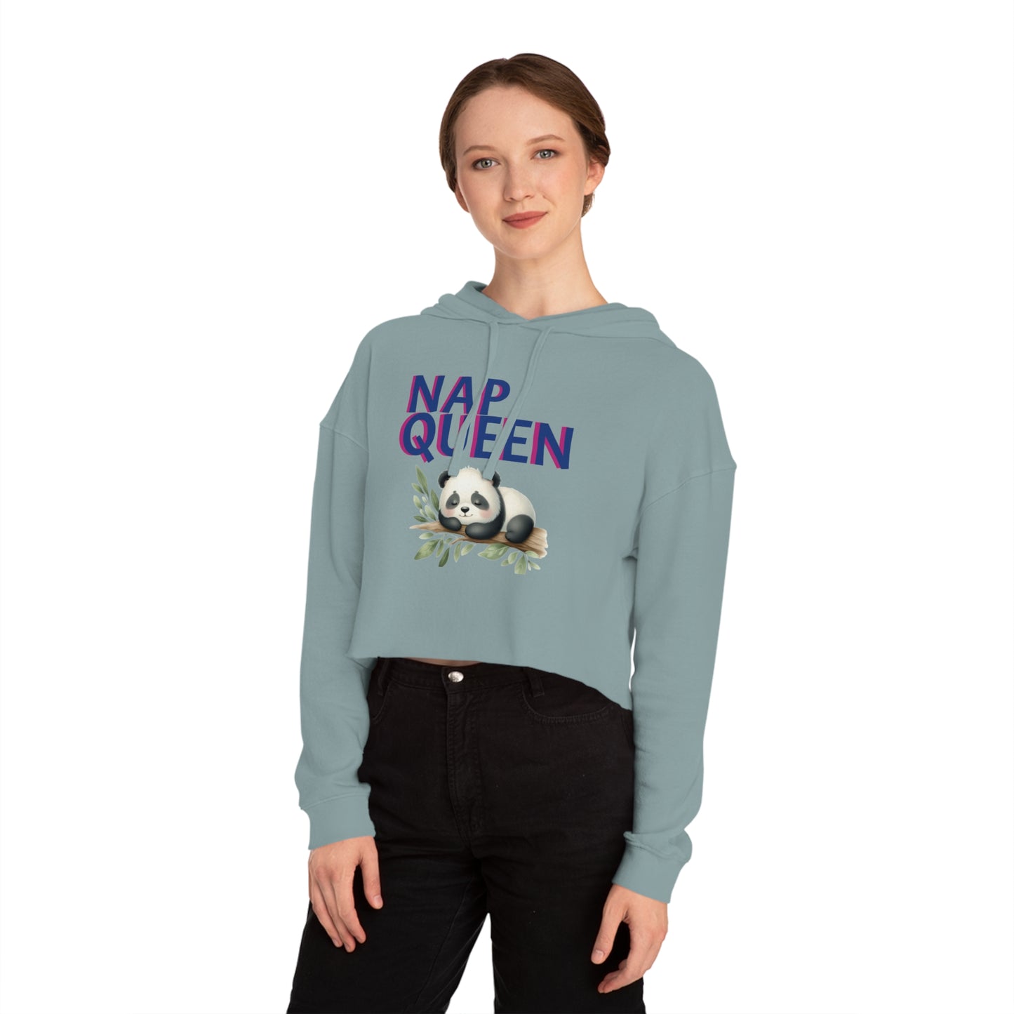 Cropped Sweatshirt with Panda Design - Nap Queen Hoodie, Cozy Lounge Wear, Cute Gift for Her, Relaxation Apparel, Pajama Set