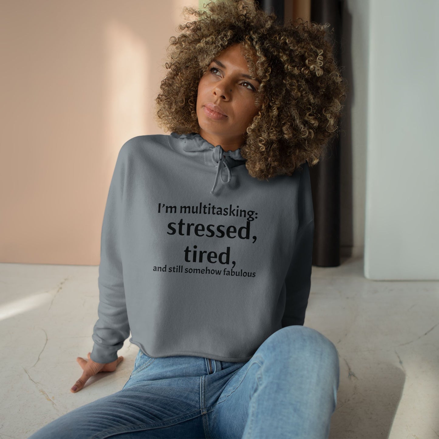 Chic Multitasking Crop Hoodie | Stress Relief Apparel | Gift for Busy Moms & Friends | Casual Fashion | Self-Care Wear