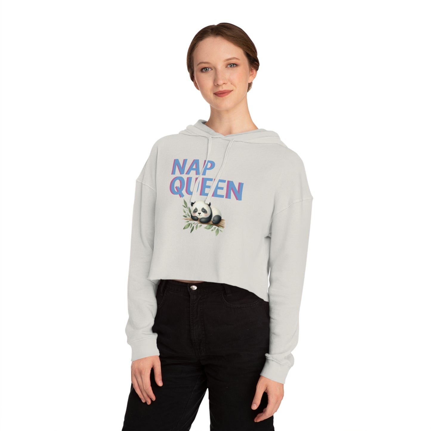 Cropped Sweatshirt with Panda Design - Nap Queen Hoodie, Cozy Lounge Wear, Cute Gift for Her, Relaxation Apparel, Pajama Set